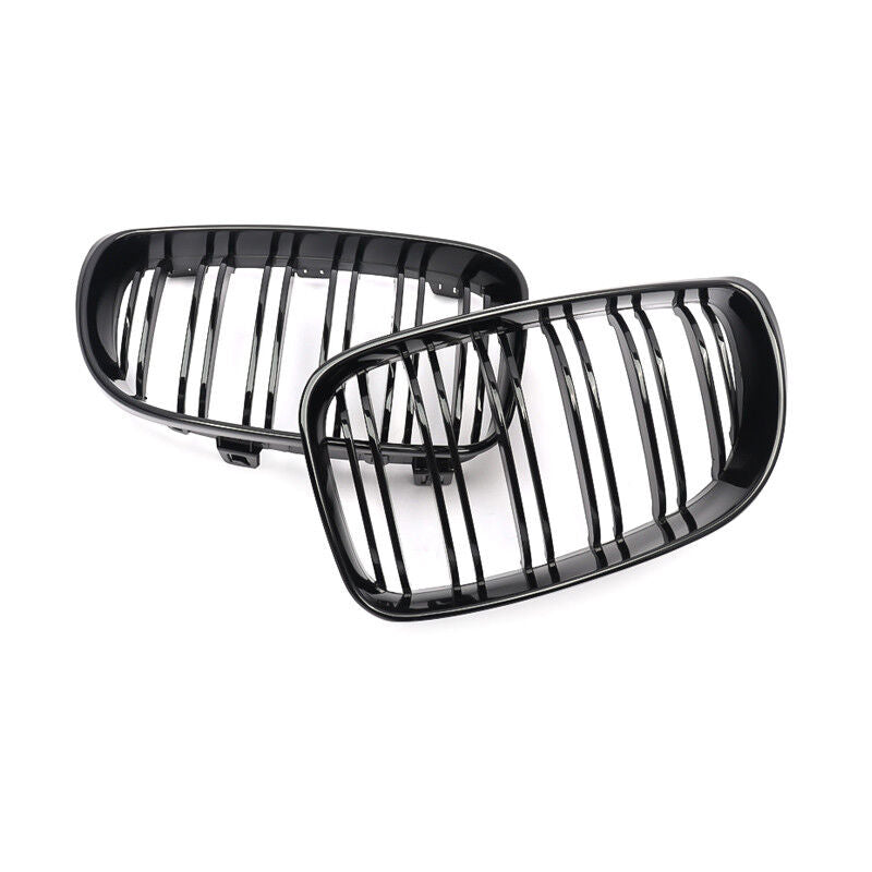 BMW E81 E87 E82 E88 1 SERIES Gloss Black Double Slat Kidney Grills 2007 - 2013