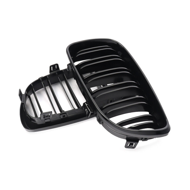 BMW E81 E87 E82 E88 1 SERIES Gloss Black Double Slat Kidney Grills 2007 - 2013