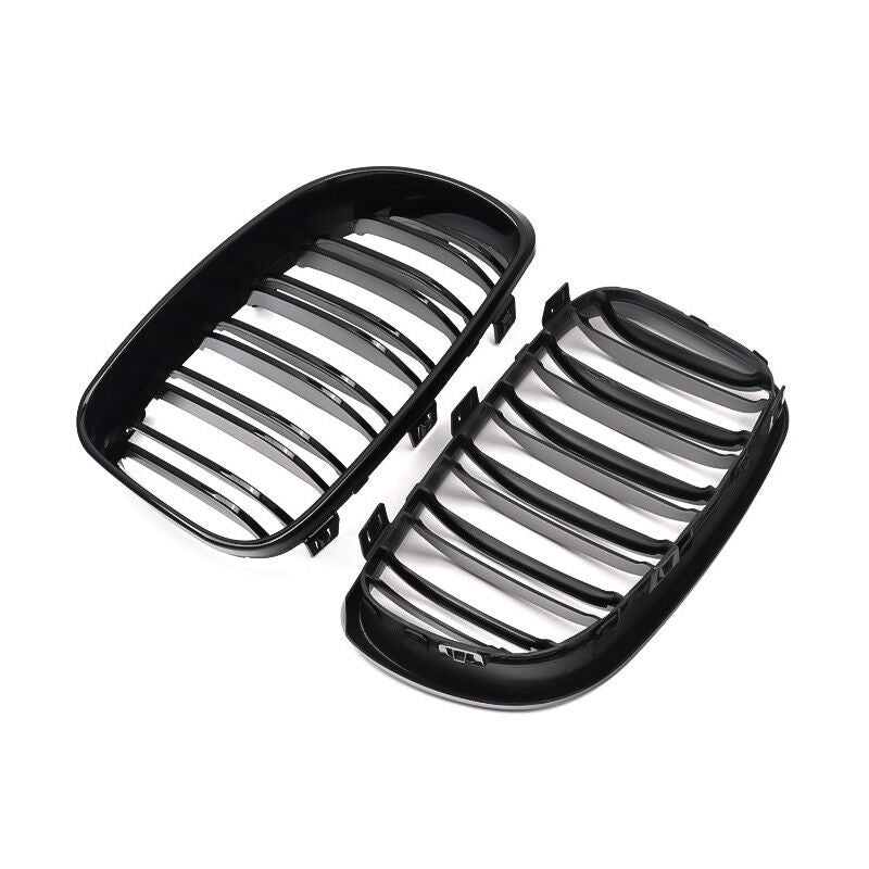 BMW E81 E87 E82 E88 1 SERIES Gloss Black Double Slat Kidney Grills 2007 - 2013