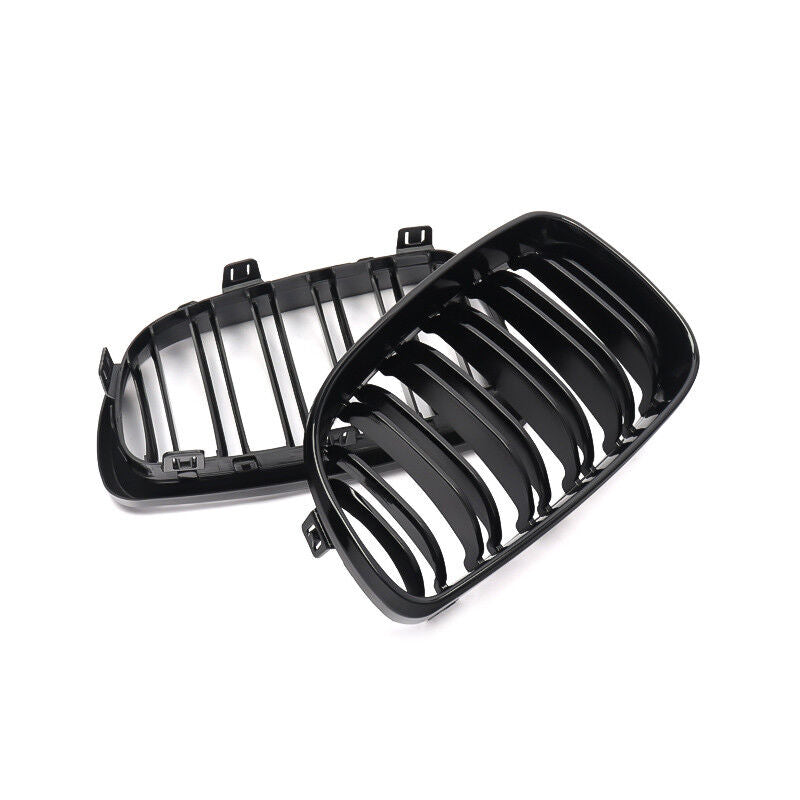 BMW E81 E87 E82 E88 1 SERIES Gloss Black Double Slat Kidney Grills 2007 - 2013