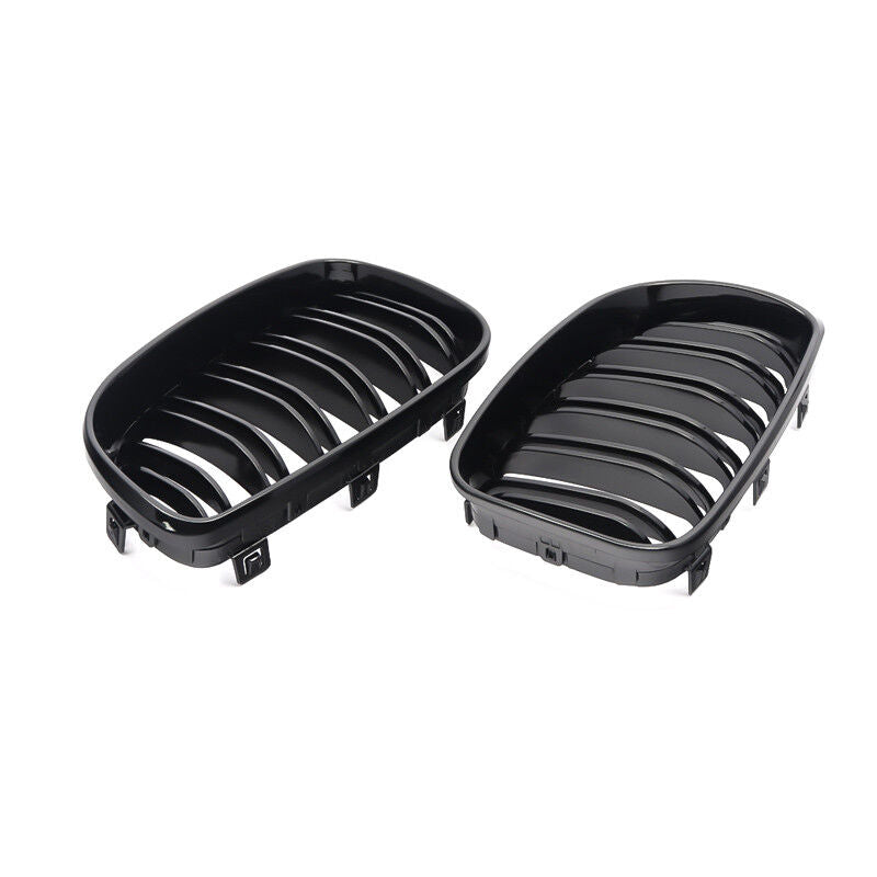 BMW E81 E87 E82 E88 1 SERIES Gloss Black Double Slat Kidney Grills 2007 - 2013